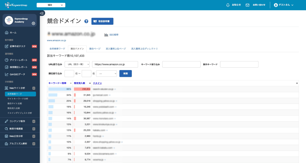 競合ドメイン画面イメージ