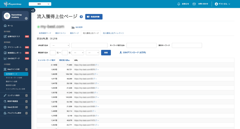 流入獲得上位ページ画面イメージ